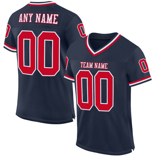 Custom Navy Red-White Mesh Authentic Throwback Football Jersey - Main View