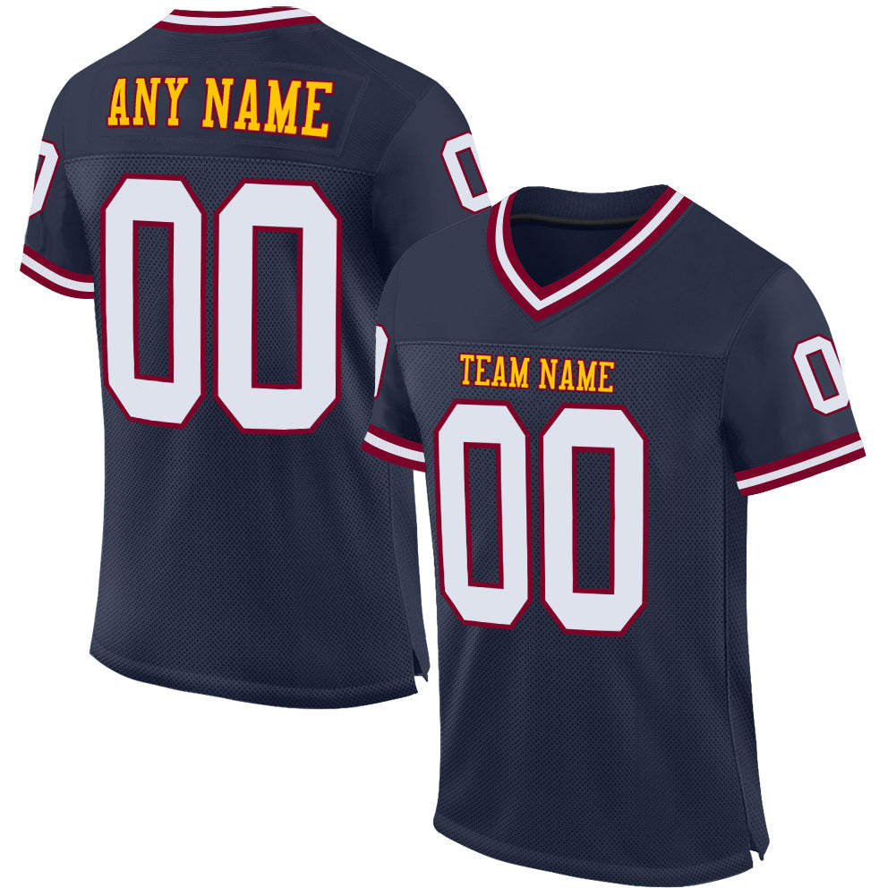 Custom Navy White-Maroon Mesh Authentic Throwback Football Jersey - Main View