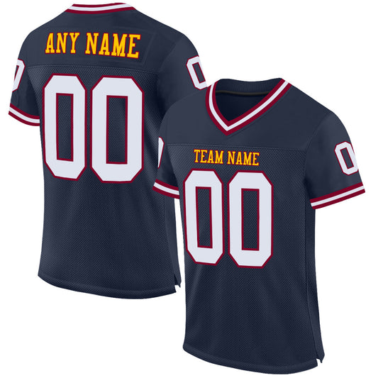 Custom Navy White-Maroon Mesh Authentic Throwback Football Jersey - Main View