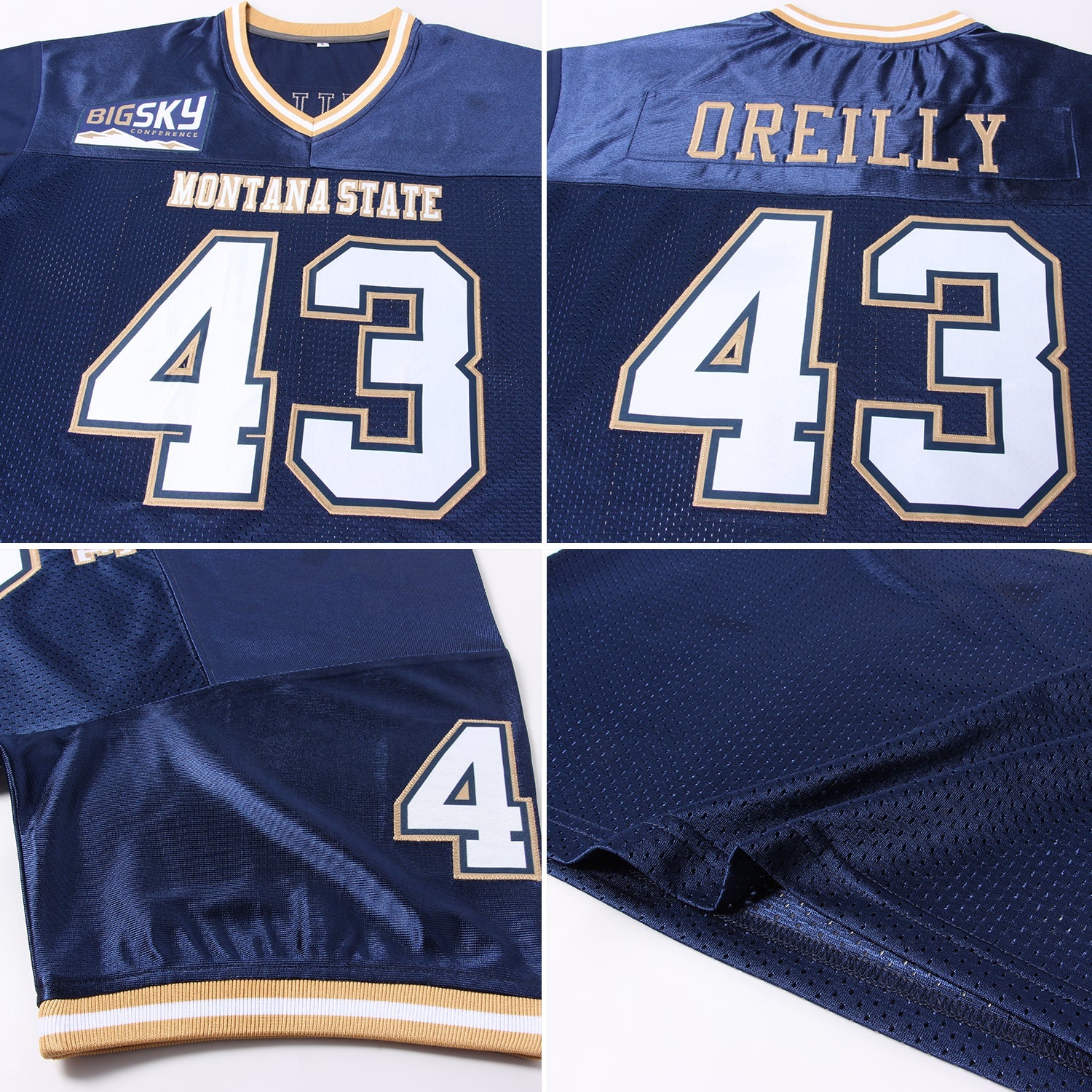 Custom Navy White-Old Gold Mesh Authentic Throwback Football Jersey view 5