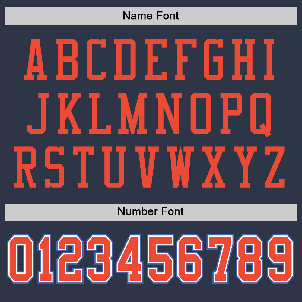 Custom Navy Orange-Blue Mesh Authentic Throwback Football Jersey view 4