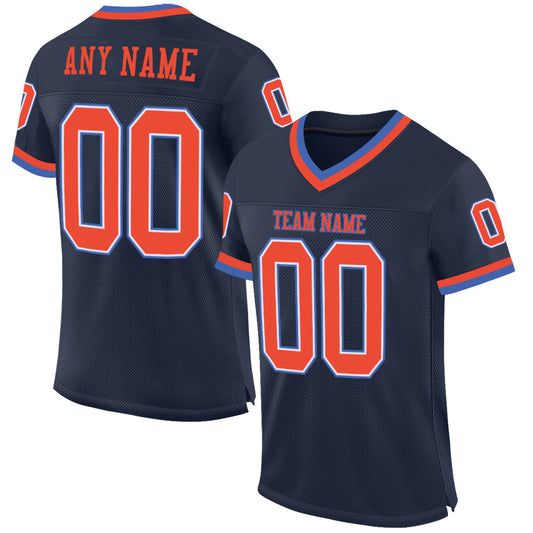 Custom Navy Orange-Blue Mesh Authentic Throwback Football Jersey - Main View