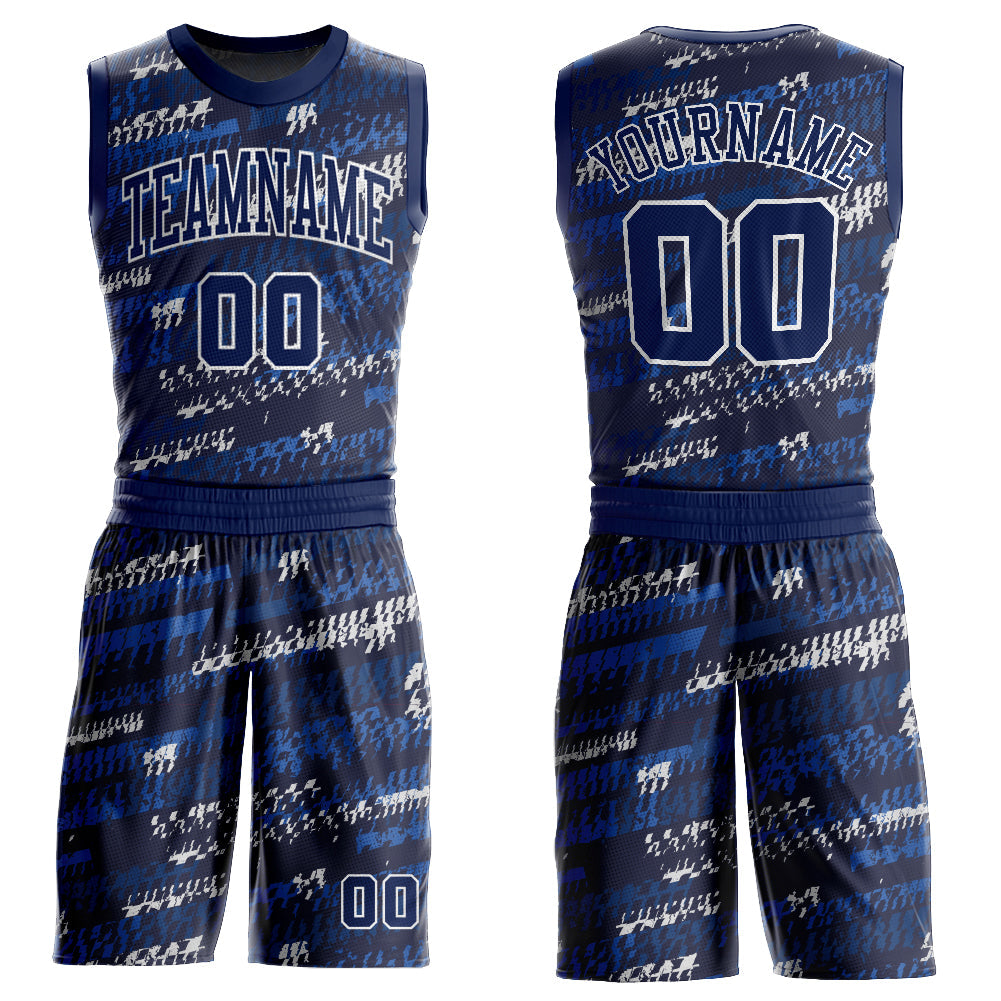 Custom Navy Navy-Royal Round Neck Sublimation Basketball Uniform Jersey - Main View