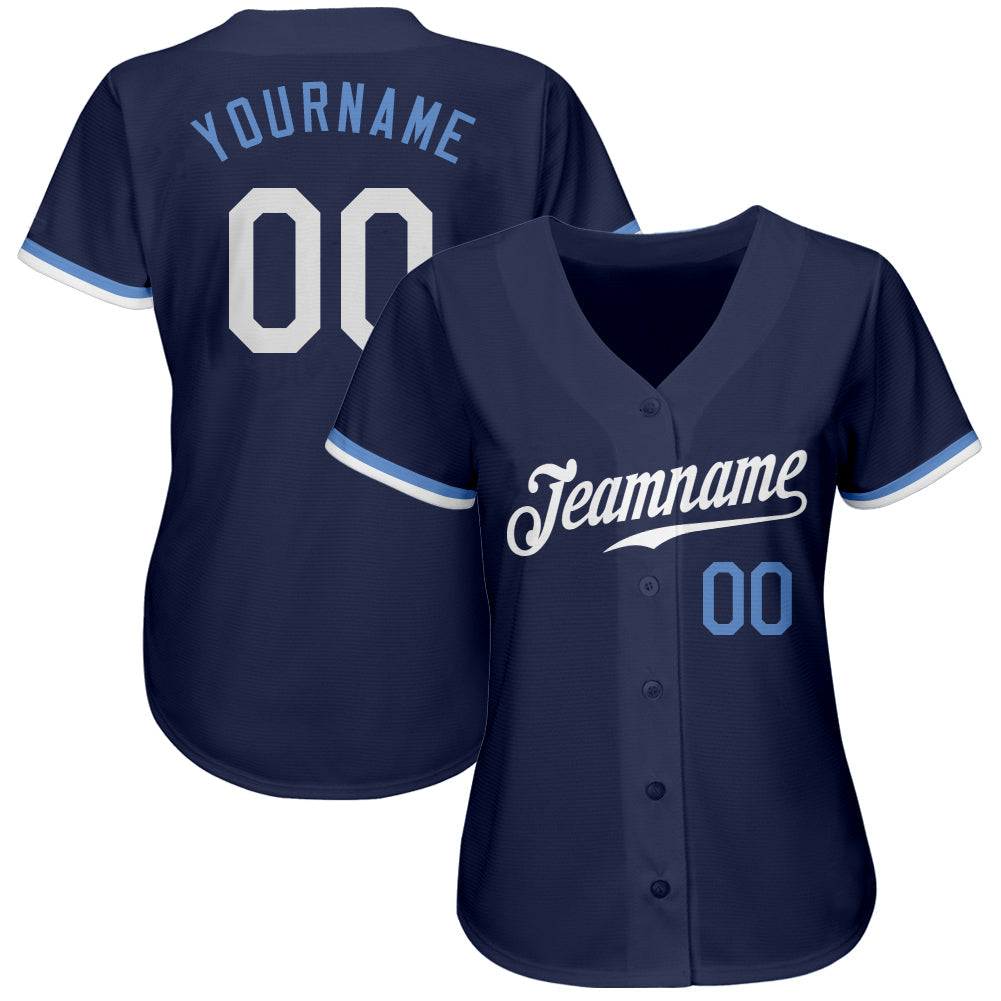 Custom Navy White-Light Blue Authentic Baseball Jersey view 2