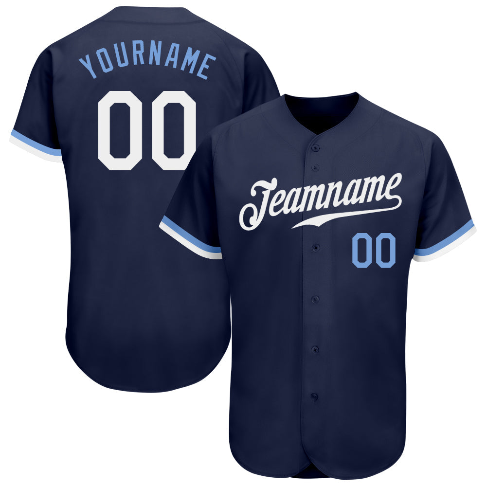 Custom Navy White-Light Blue Authentic Baseball Jersey - Main View