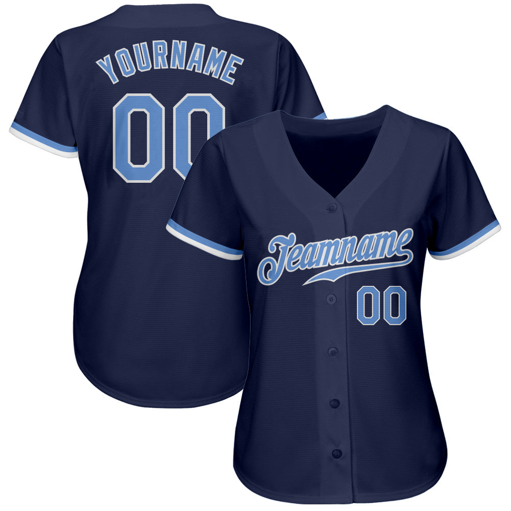 Custom Navy Light Blue-White Authentic Baseball Jersey view 2