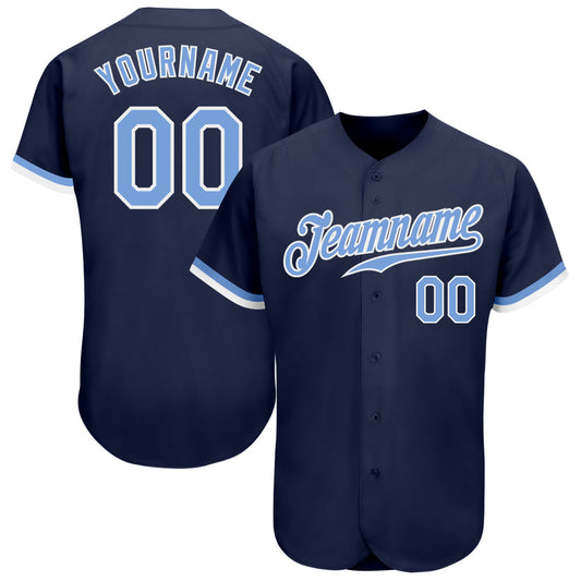 Custom Navy Light Blue-White Authentic Baseball Jersey - Main View