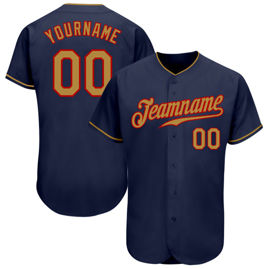 Custom Navy Old Gold-Red Authentic Baseball Jersey - Main View