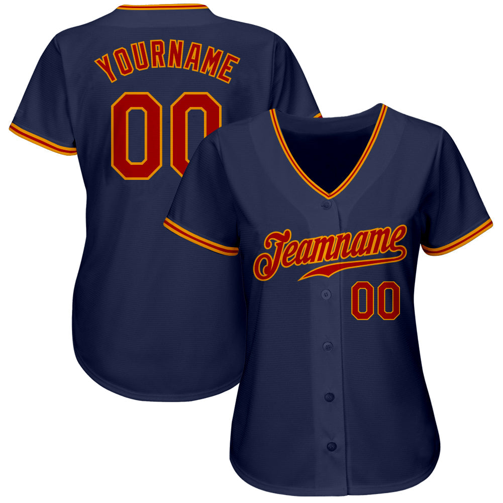 Custom Navy Red-Gold Authentic Baseball Jersey view 2