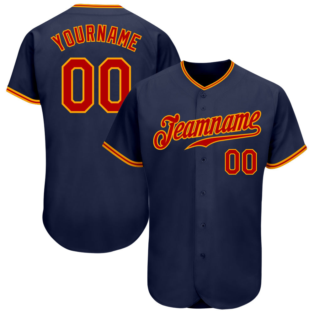 Custom Navy Red-Gold Authentic Baseball Jersey - Main View