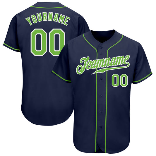 Custom Navy Neon Green-White Authentic Baseball Jersey - Main View