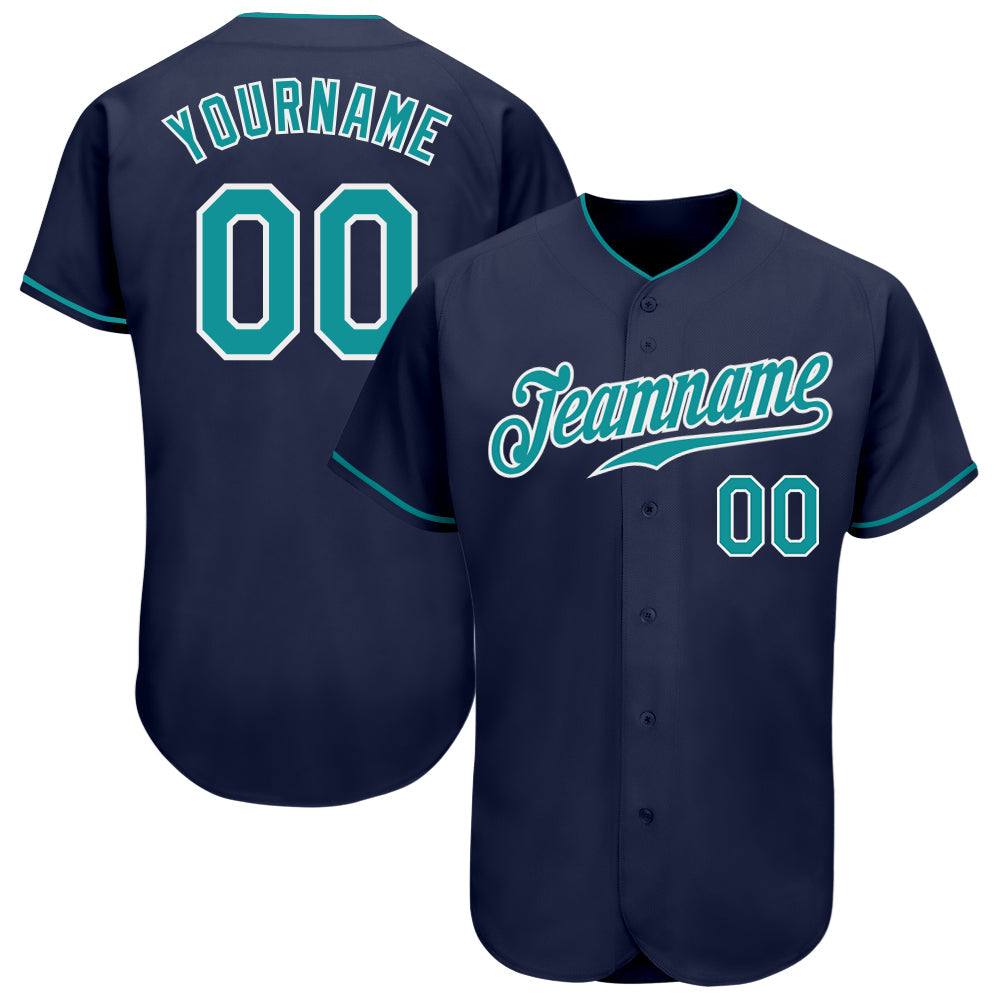 Custom Navy Teal-White Authentic Baseball Jersey - Main View