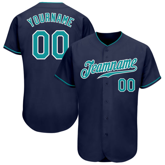 Custom Navy Teal-White Authentic Baseball Jersey - Main View