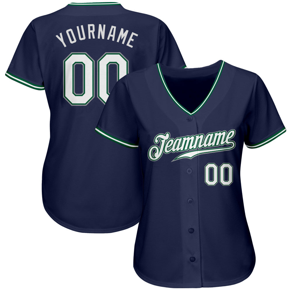 Custom Navy White-Kelly Green Authentic Baseball Jersey view 2
