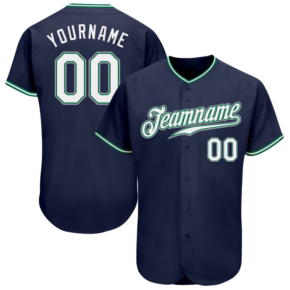 Custom Navy White-Kelly Green Authentic Baseball Jersey - Main View