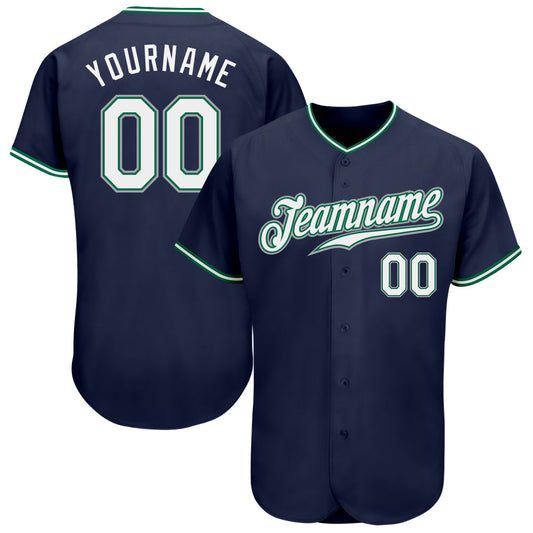 Custom Navy White-Kelly Green Authentic Baseball Jersey - Main View