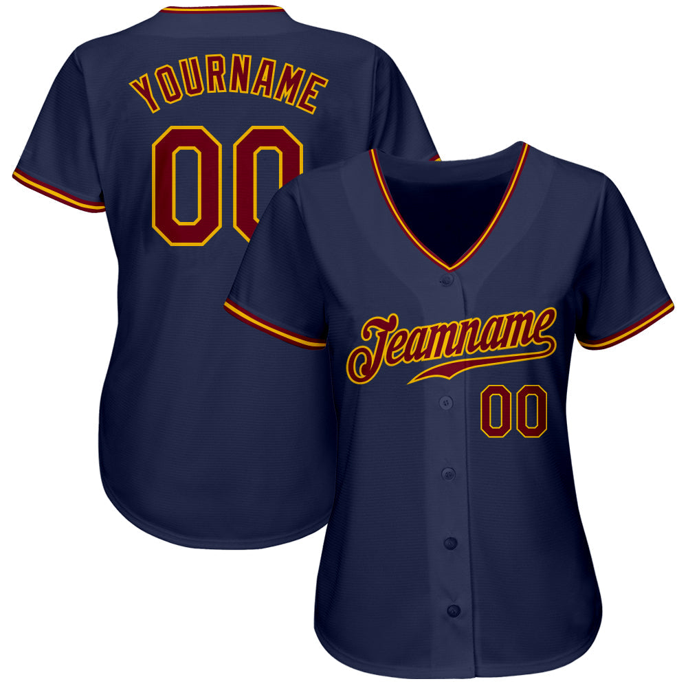 Custom Navy Crimson-Gold Authentic Baseball Jersey view 2
