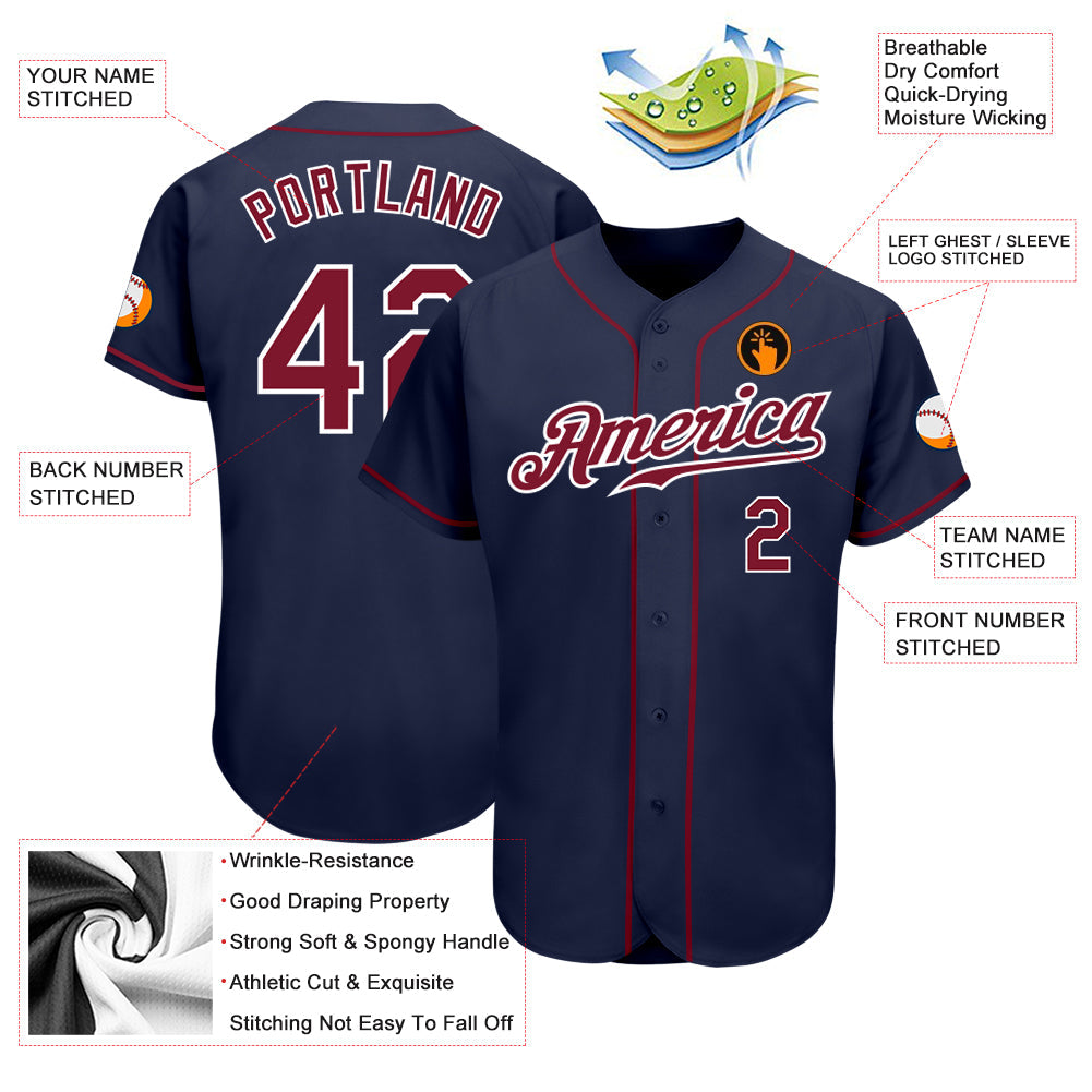 Custom Navy Crimson-White Authentic Baseball Jersey view 3