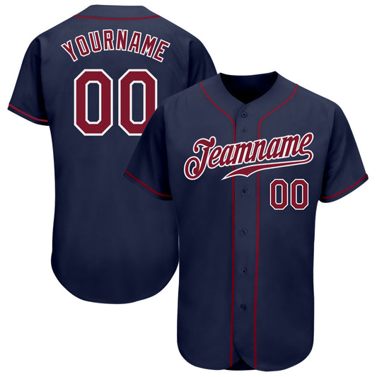 Custom Navy Crimson-White Authentic Baseball Jersey - Main View