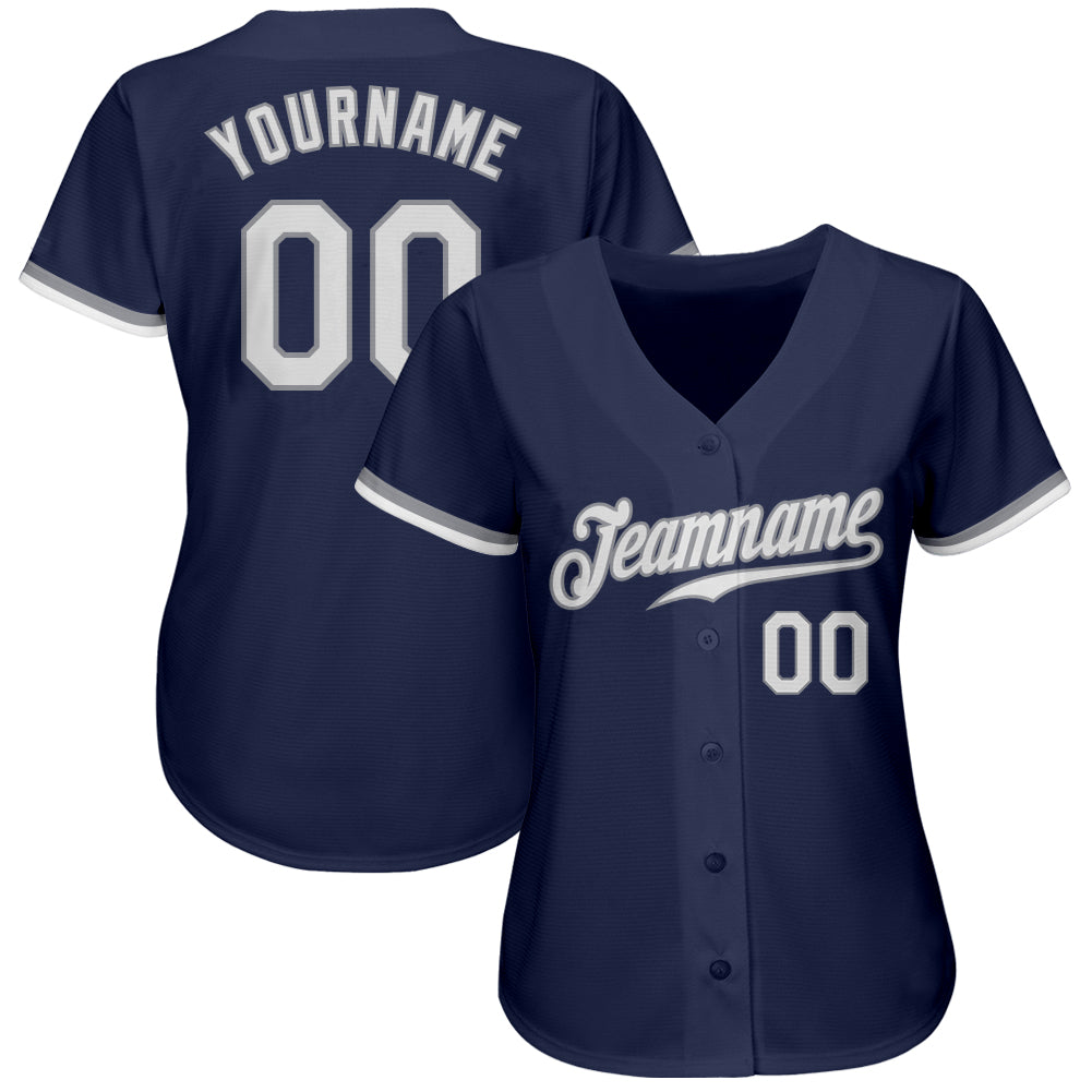 Custom Navy White-Gray Authentic Baseball Jersey view 2