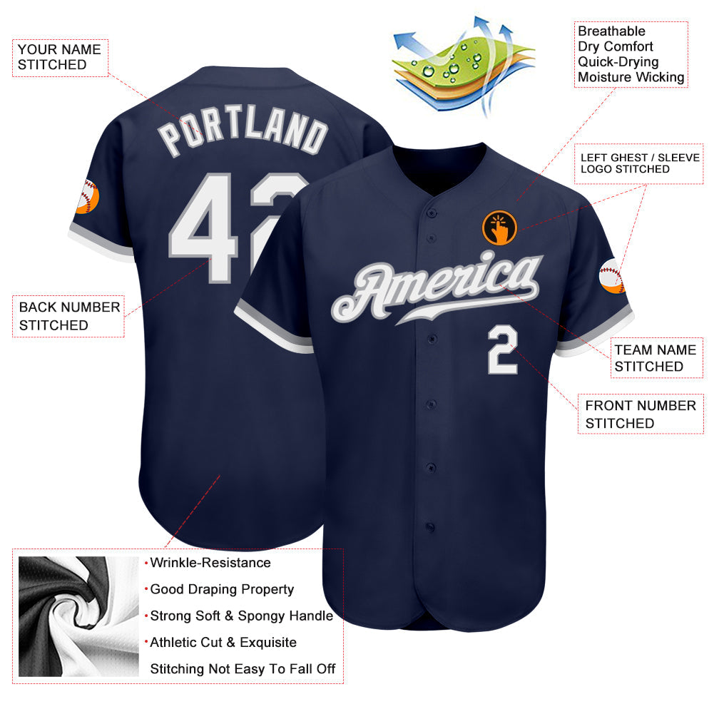 Custom Navy White-Gray Authentic Baseball Jersey view 3
