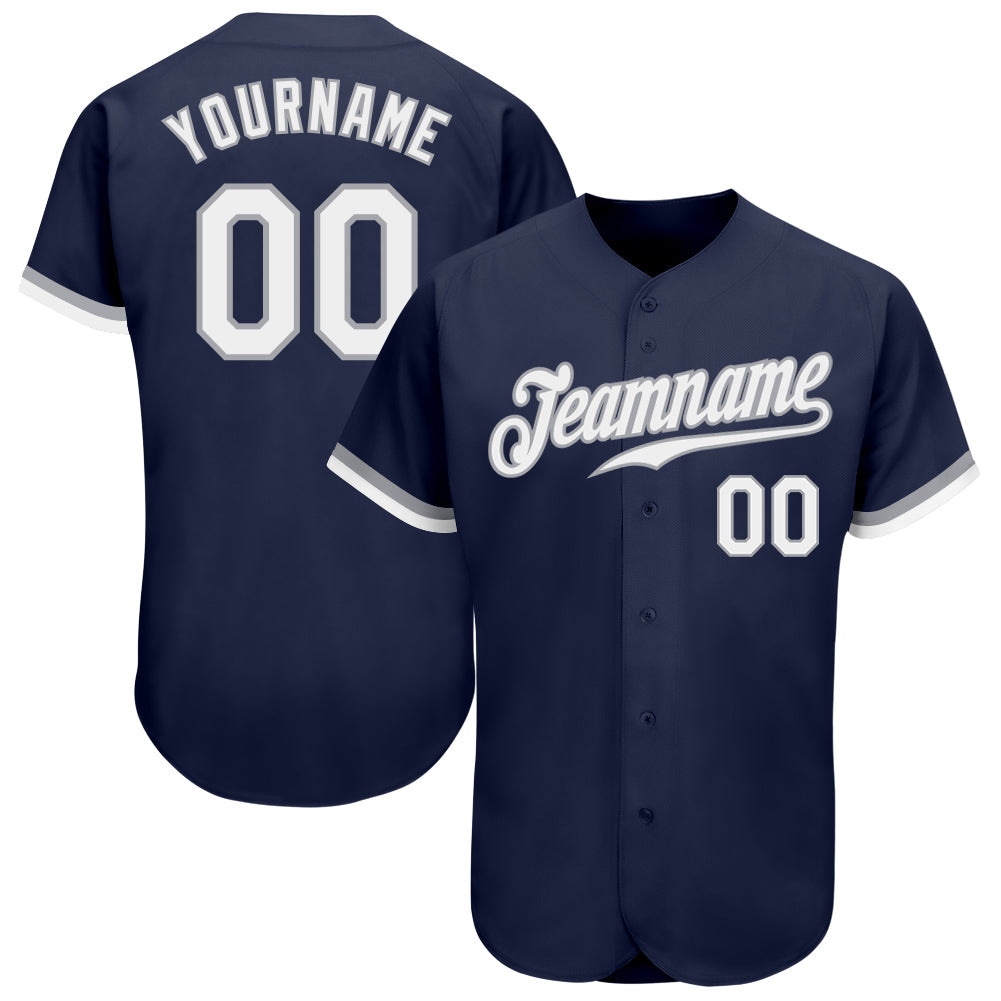 Custom Navy White-Gray Authentic Baseball Jersey - Main View