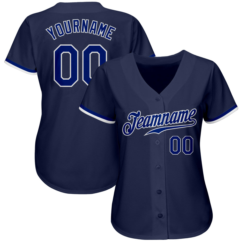 Custom Navy Royal-White Authentic Baseball Jersey view 2