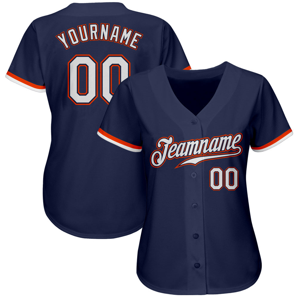 Custom Navy White-Orange Authentic Baseball Jersey view 2