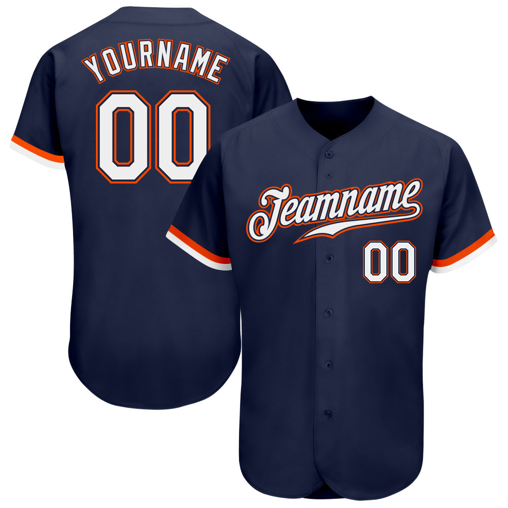 Custom Navy White-Orange Authentic Baseball Jersey - Main View