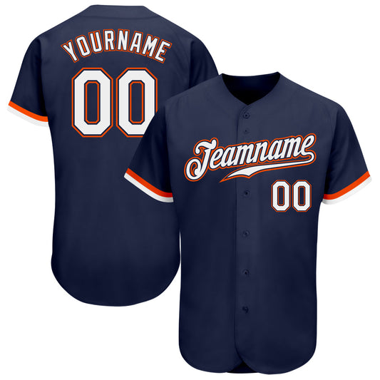 Custom Navy White-Orange Authentic Baseball Jersey - Main View