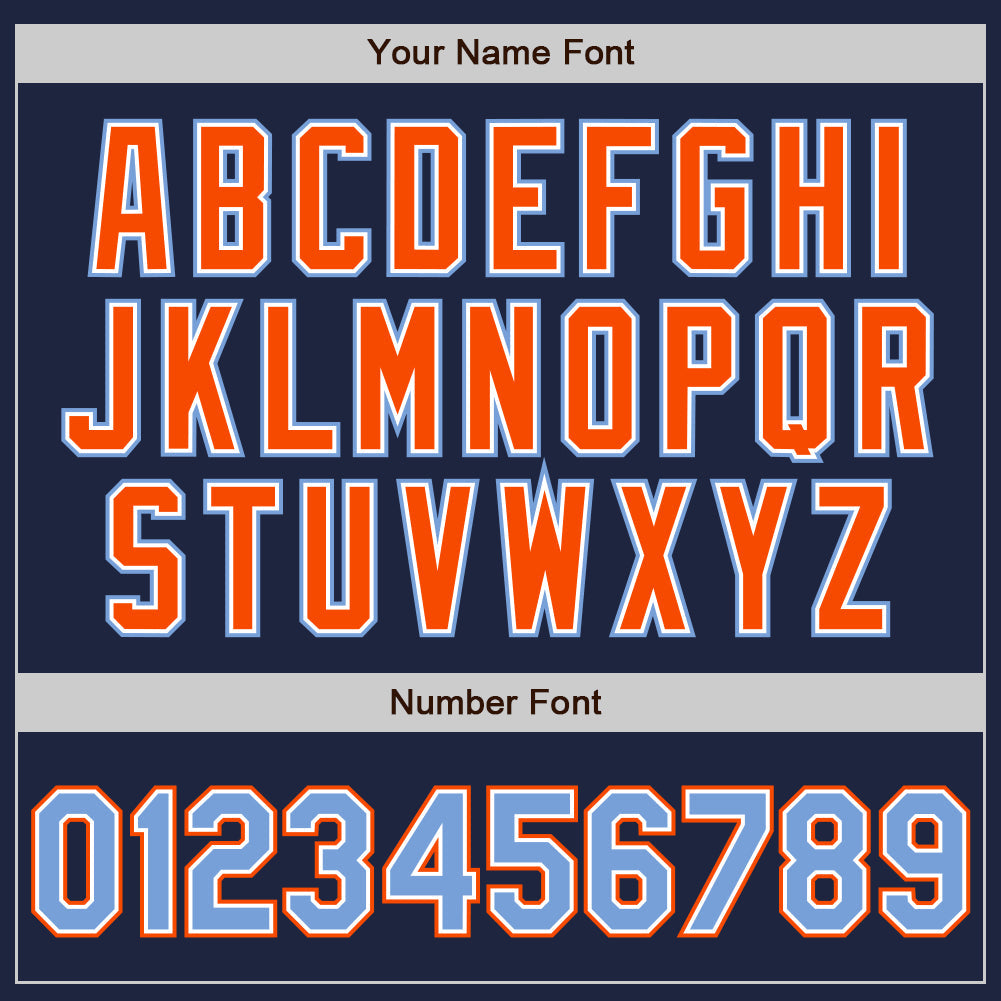 Custom Navy Powder Blue-Orange Authentic Baseball Jersey view 5
