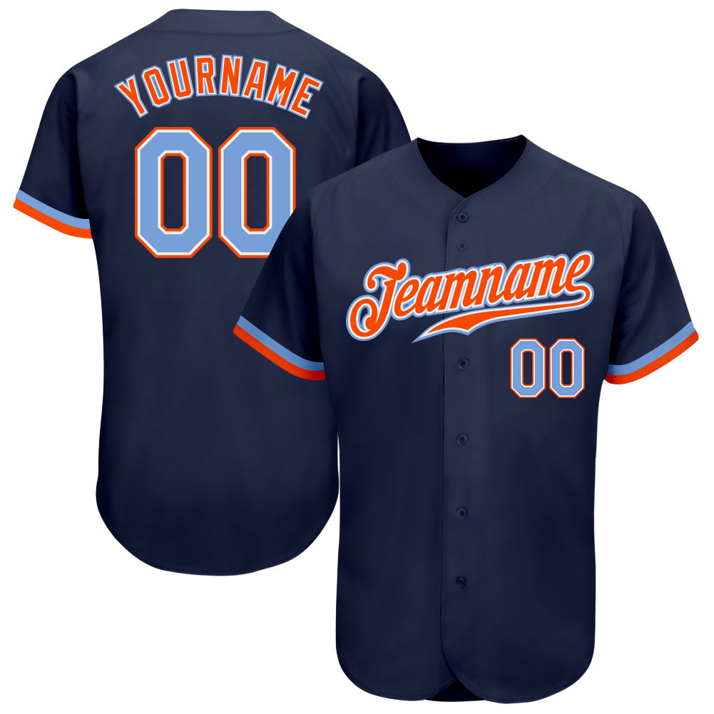 Custom Navy Powder Blue-Orange Authentic Baseball Jersey - Main View