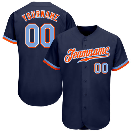 Custom Navy Powder Blue-Orange Authentic Baseball Jersey - Main View