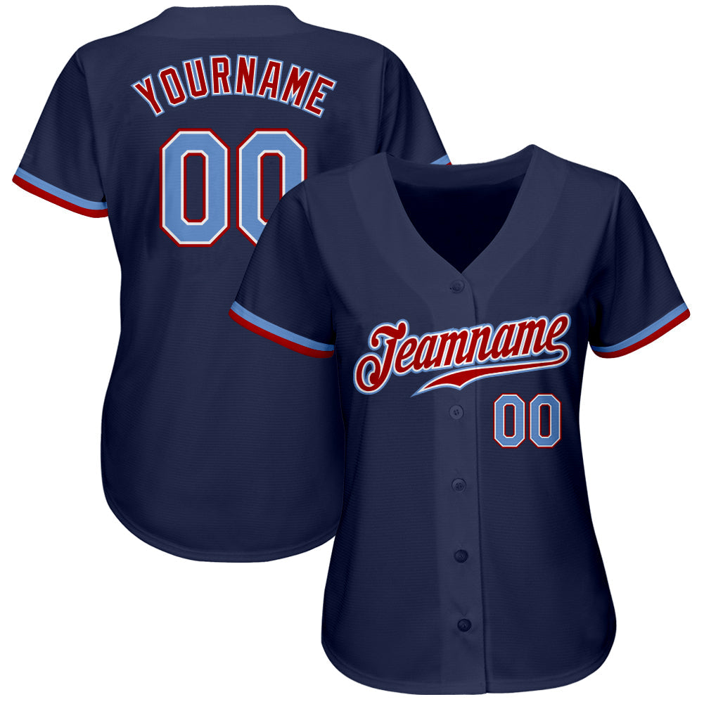 Custom Navy Light Blue-Red Authentic Baseball Jersey view 2