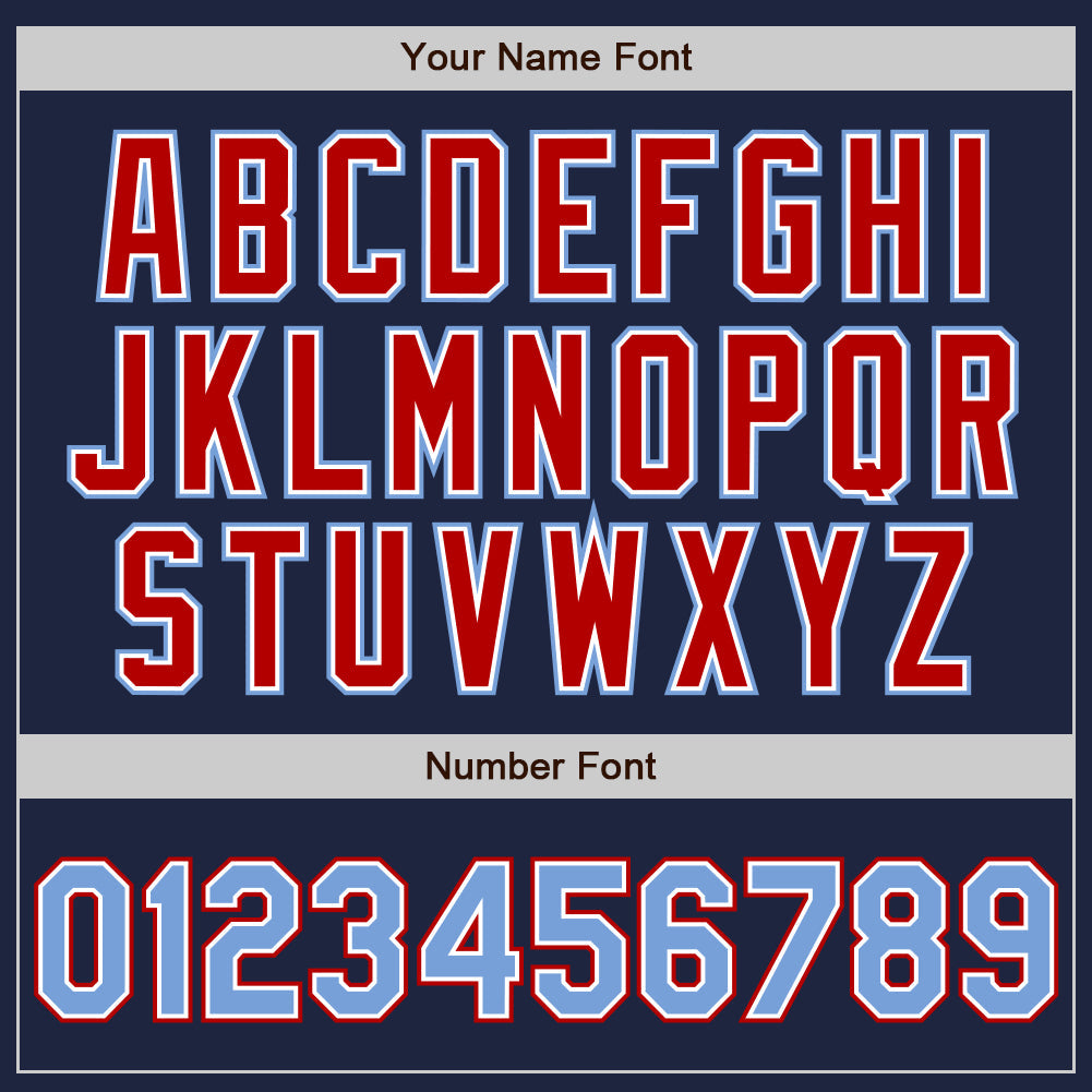 Custom Navy Light Blue-Red Authentic Baseball Jersey view 5