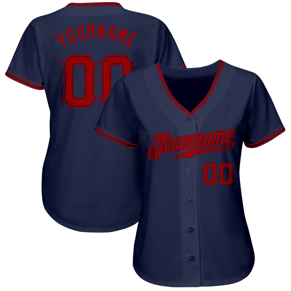 Custom Navy Red Authentic Baseball Jersey view 2