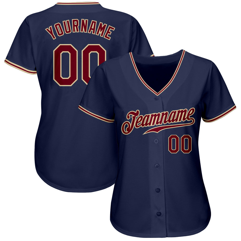 Custom Navy Crimson-City Cream Authentic Baseball Jersey view 2