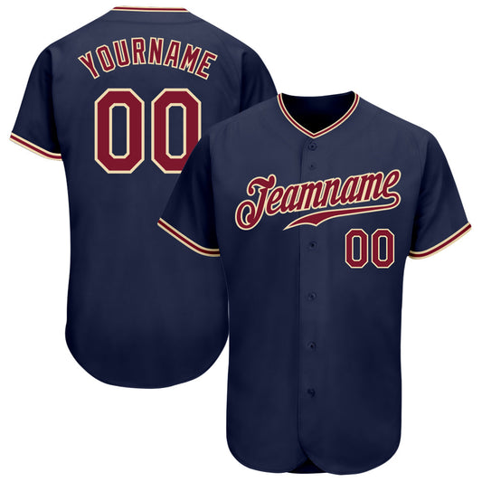 Custom Navy Crimson-City Cream Authentic Baseball Jersey - Main View