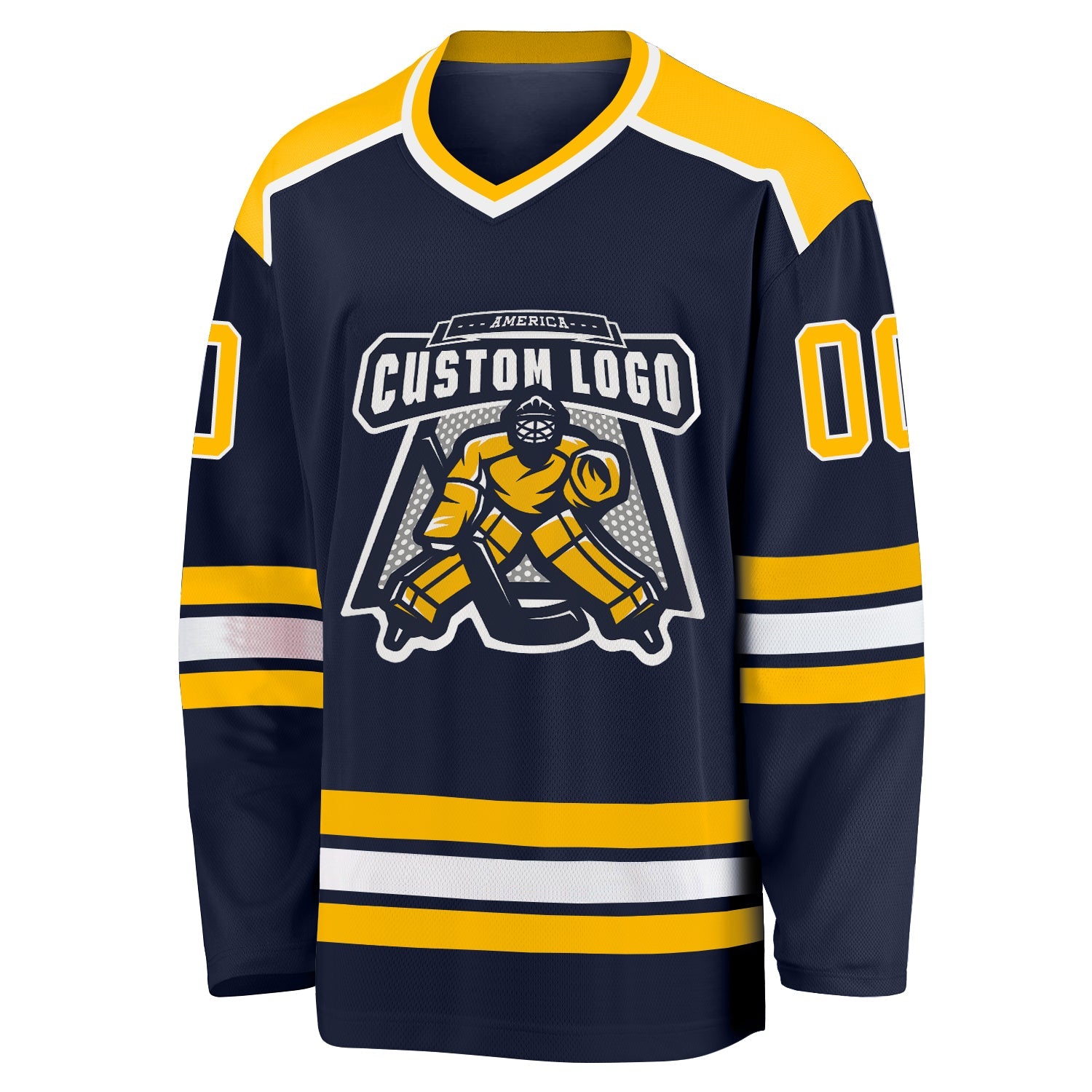 Custom Navy Gold-White Hockey Jersey view 2