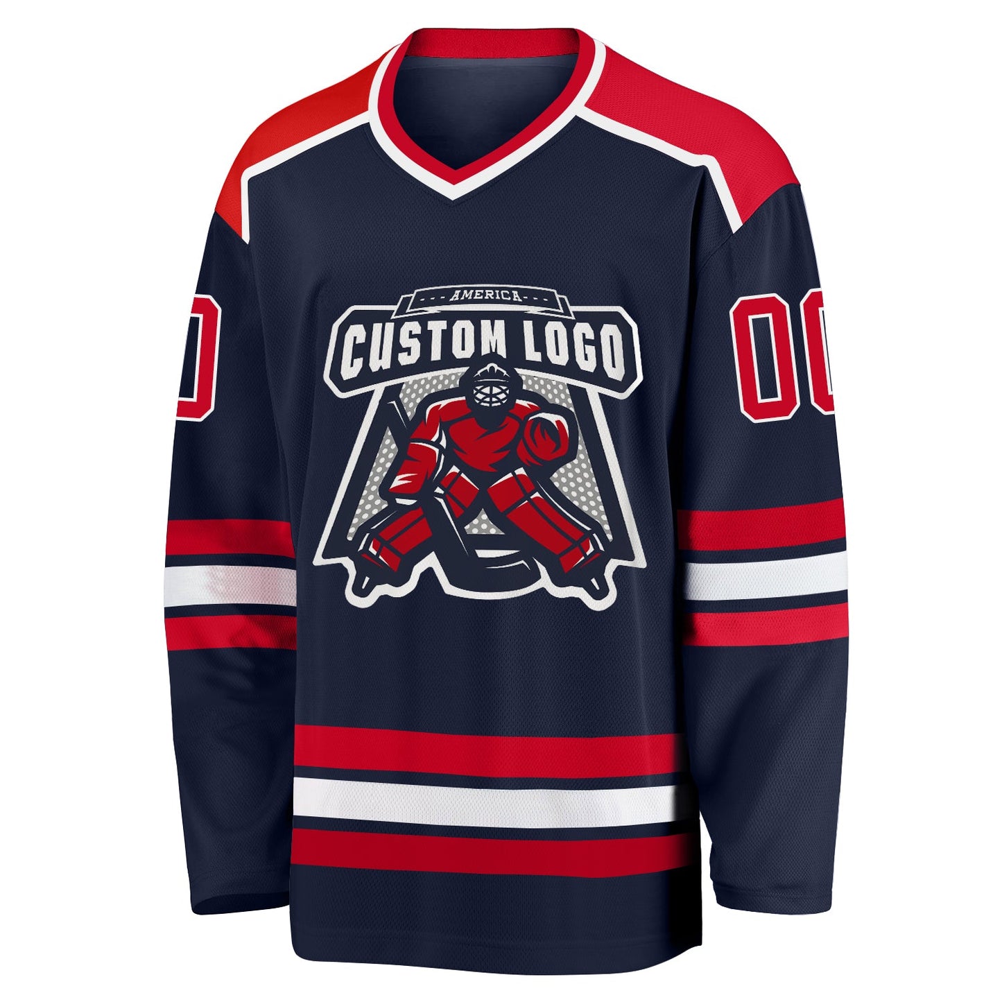 Custom Navy Red-White Hockey Jersey view 2