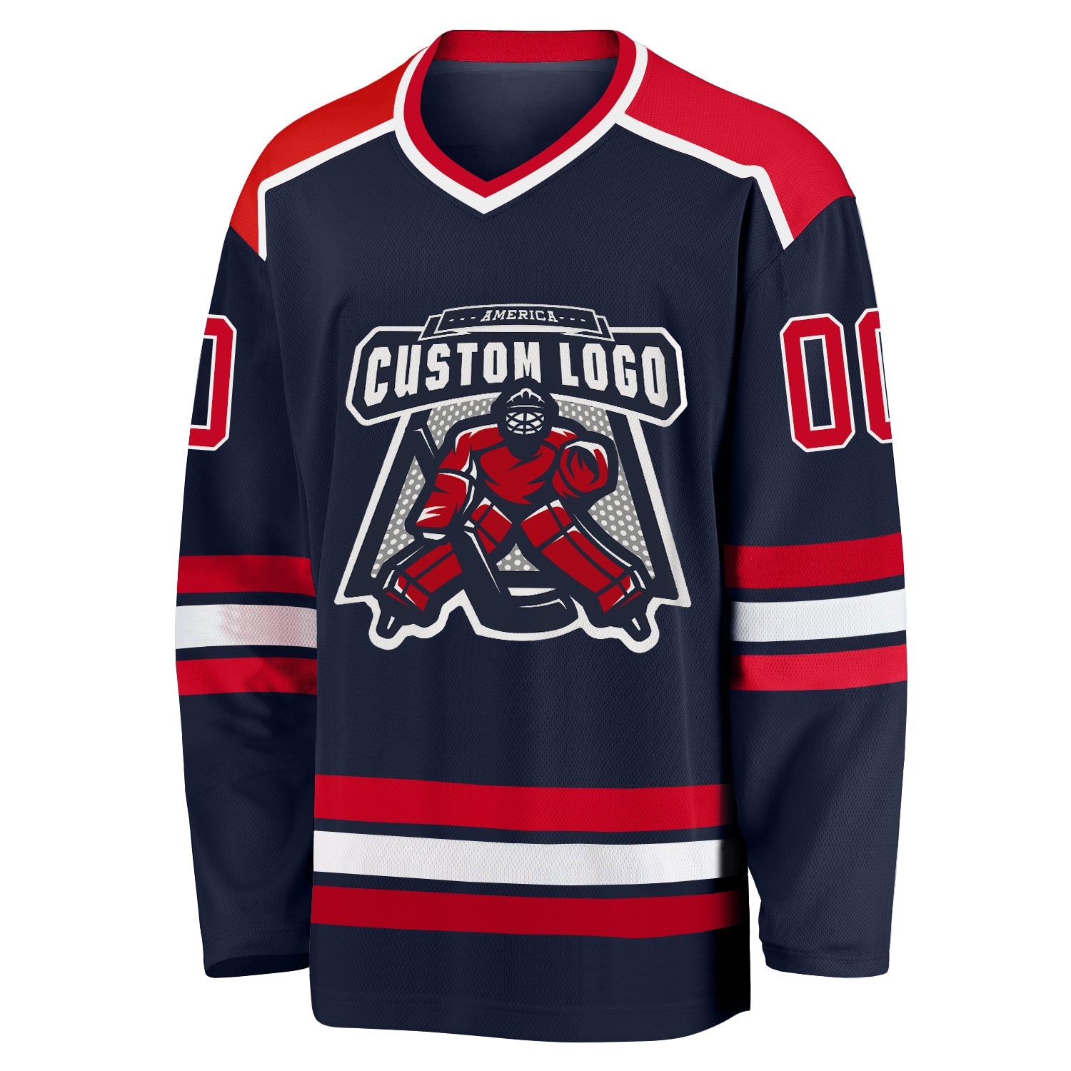 Custom Navy Red-White Hockey Jersey view 2