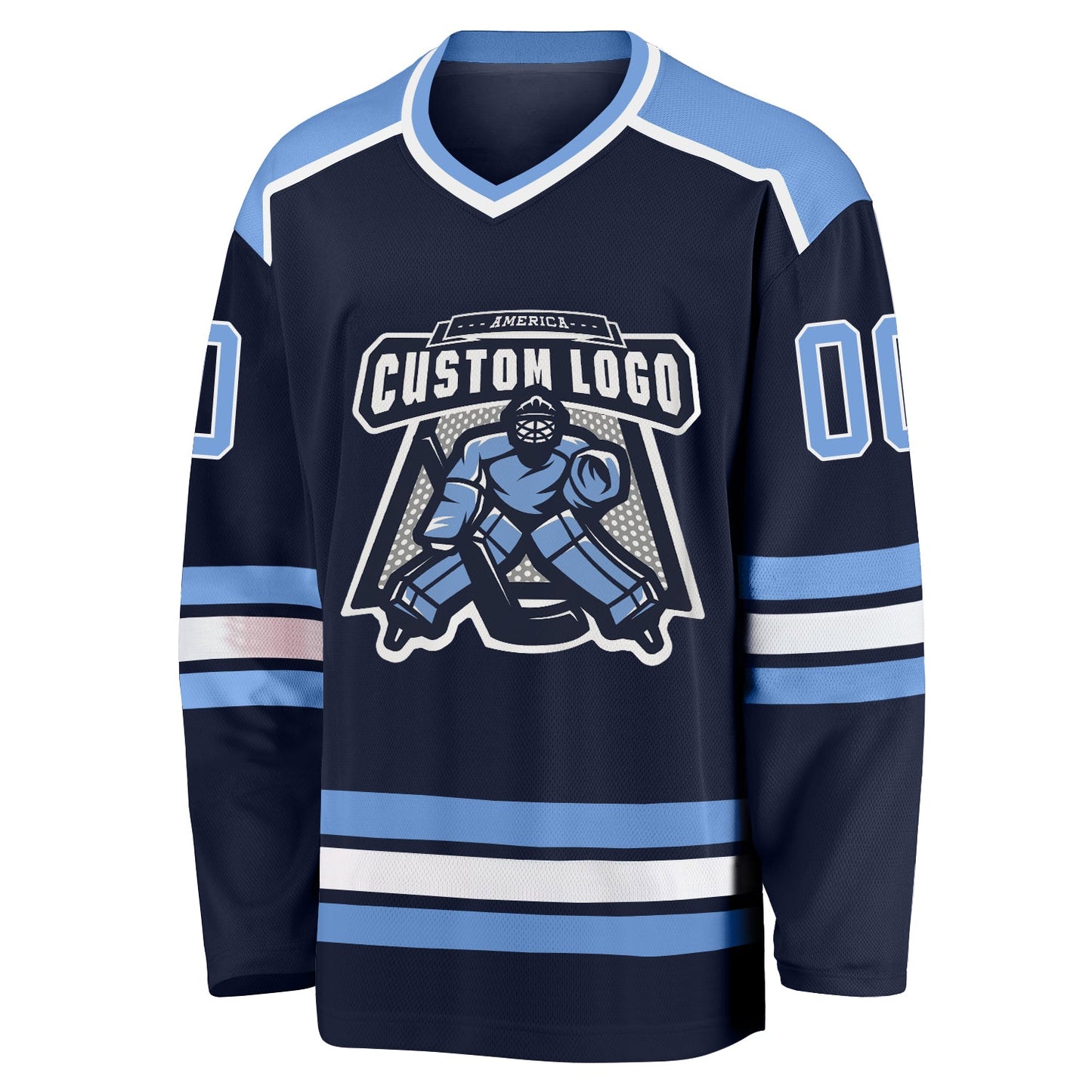 Custom Navy Light Blue-White Hockey Jersey view 2