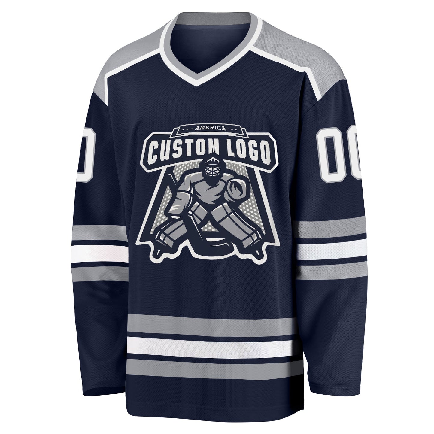 Custom Navy White-Gray Hockey Jersey view 2