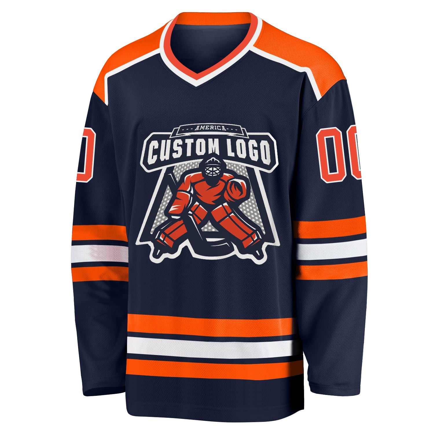 Custom Navy Orange-White Hockey Jersey view 2