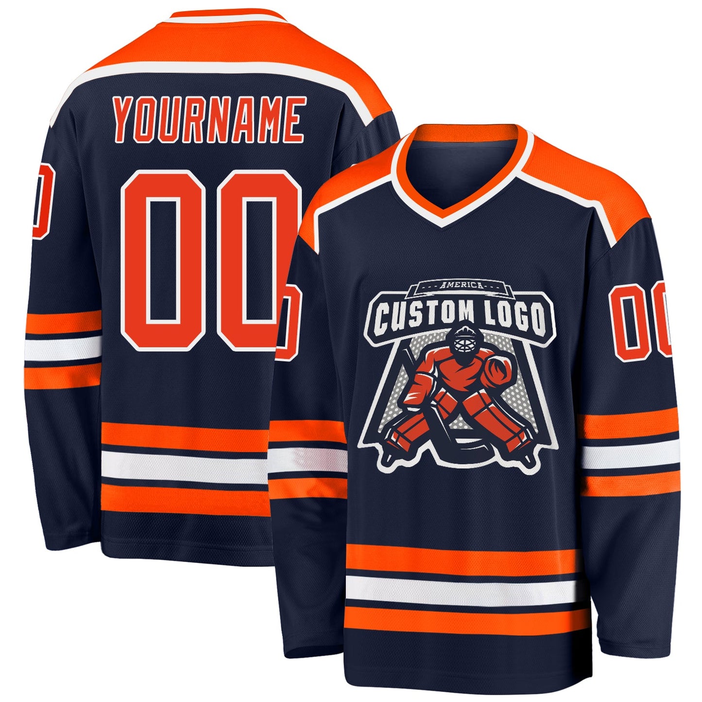 Custom Navy Orange-White Hockey Jersey - Main View