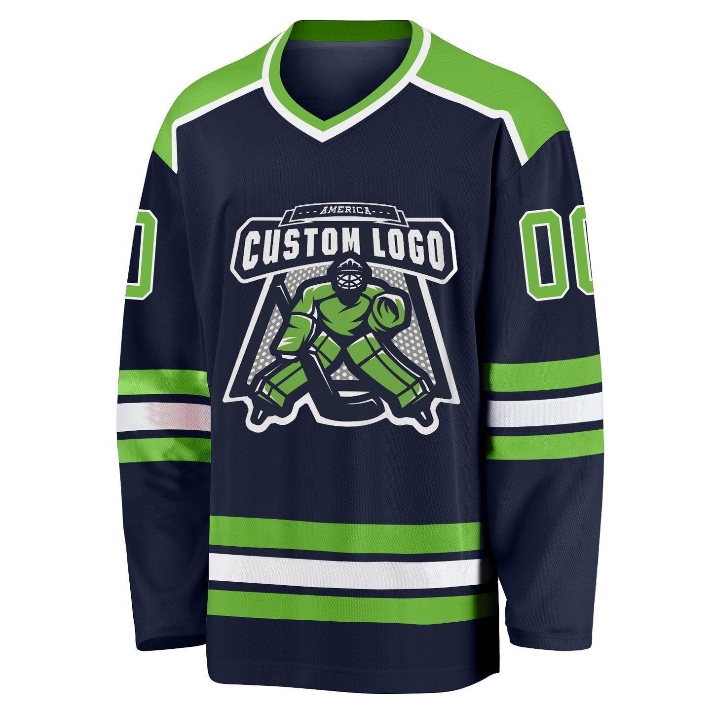 Custom Navy Neon Green-White Hockey Jersey view 2