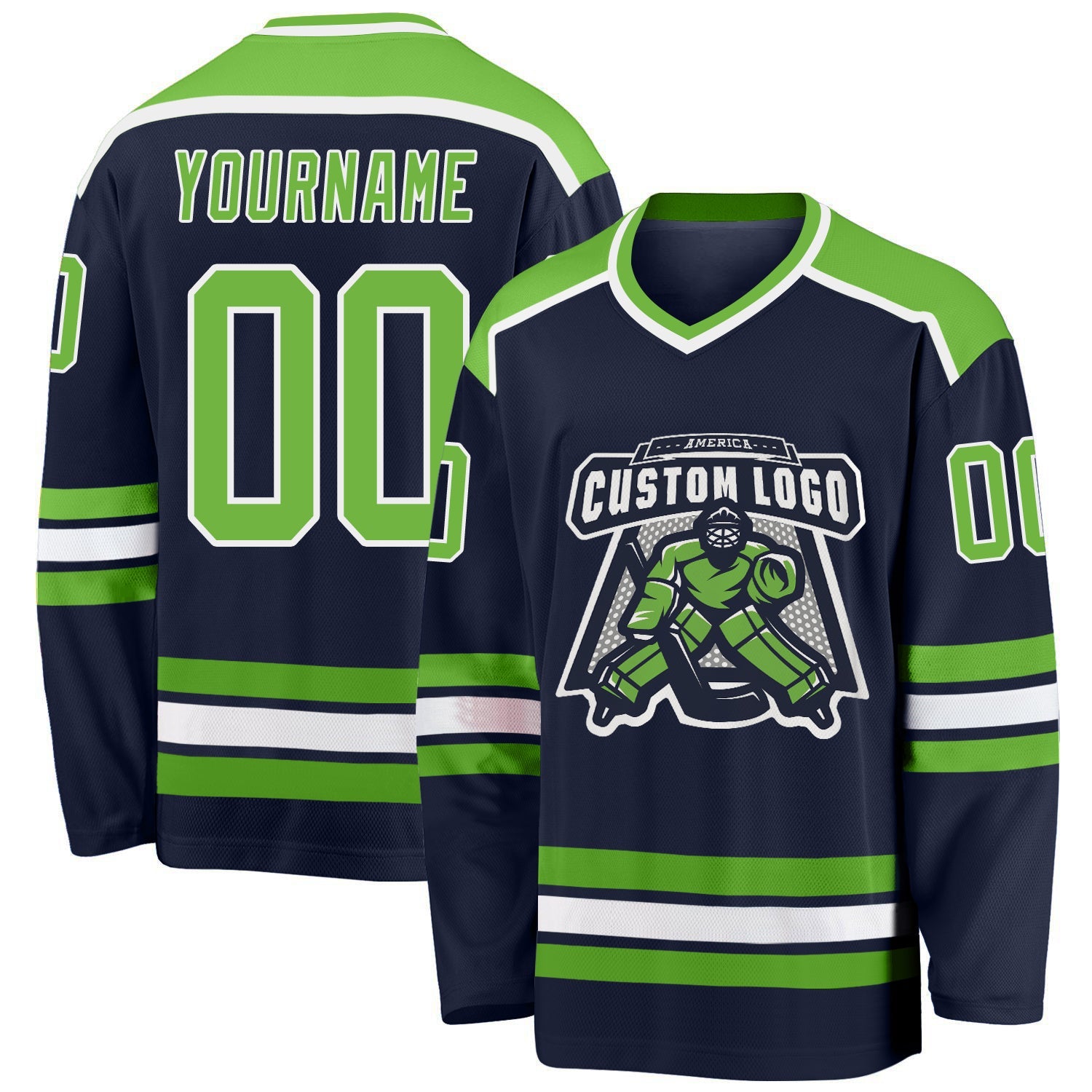 Custom Navy Neon Green-White Hockey Jersey - Main View