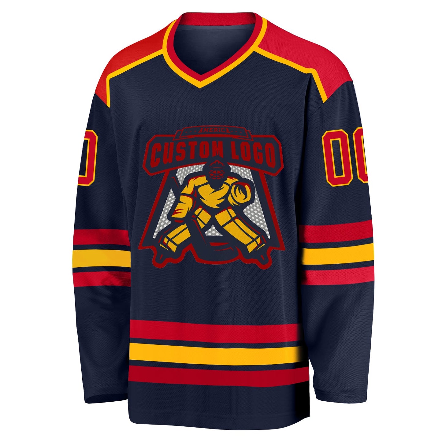 Custom Navy Red-Gold Hockey Jersey view 2
