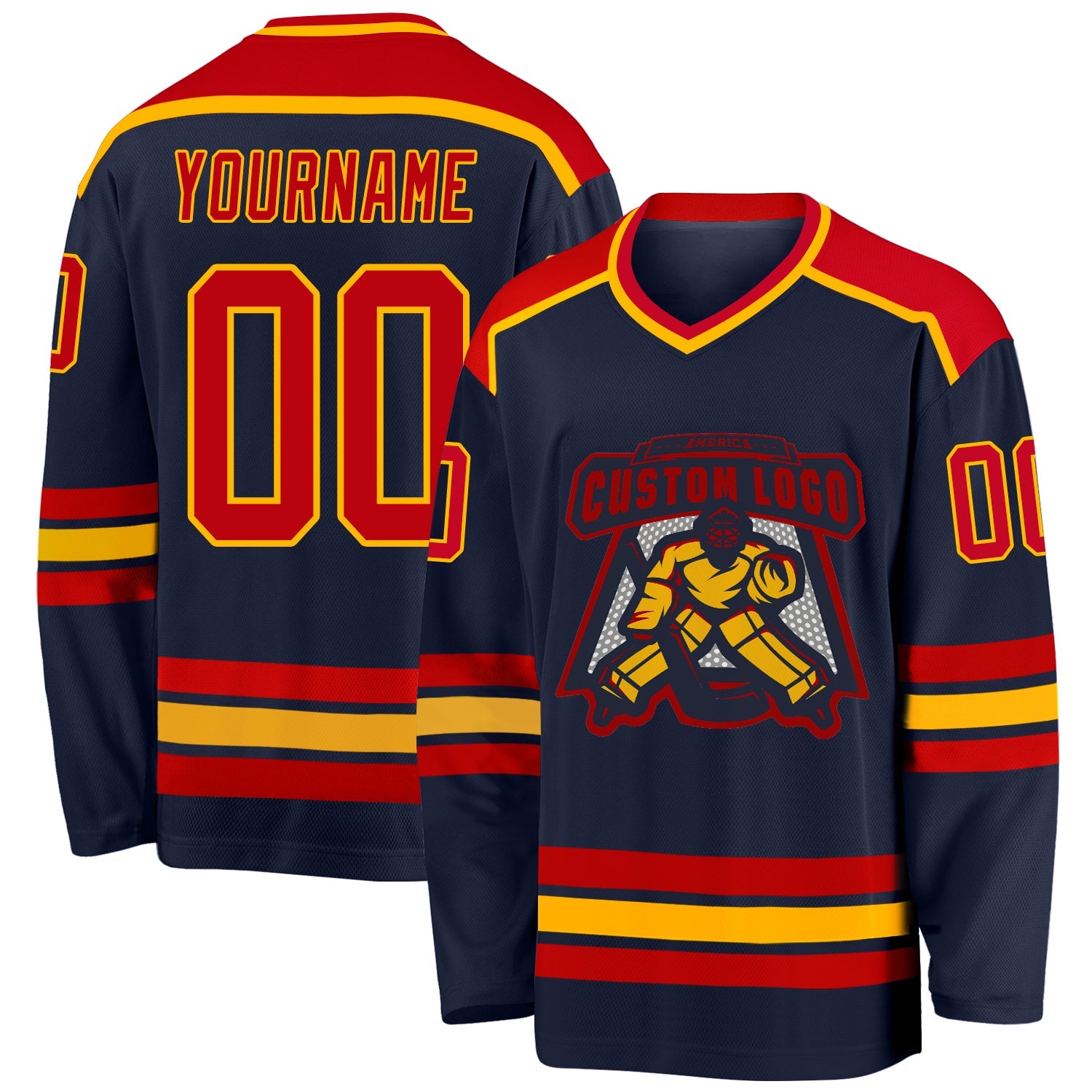 Custom Navy Red-Gold Hockey Jersey - Main View