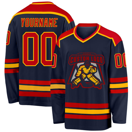 Custom Navy Red-Gold Hockey Jersey - Main View